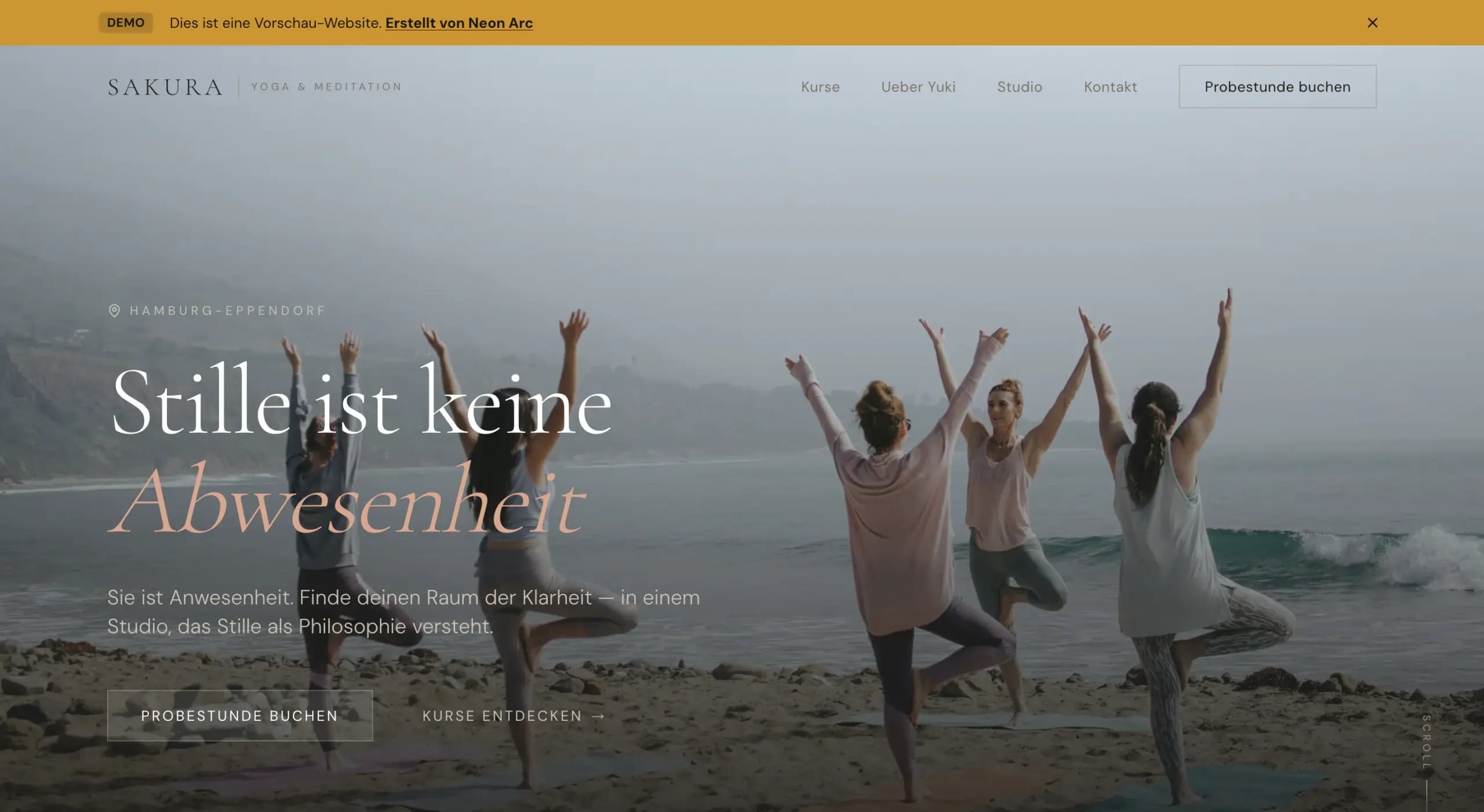 Yoga / Wellness — Werkstatt-Arbeit unter Neon Arc-Brand realisiert